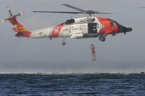 Diver exiting a helicopter