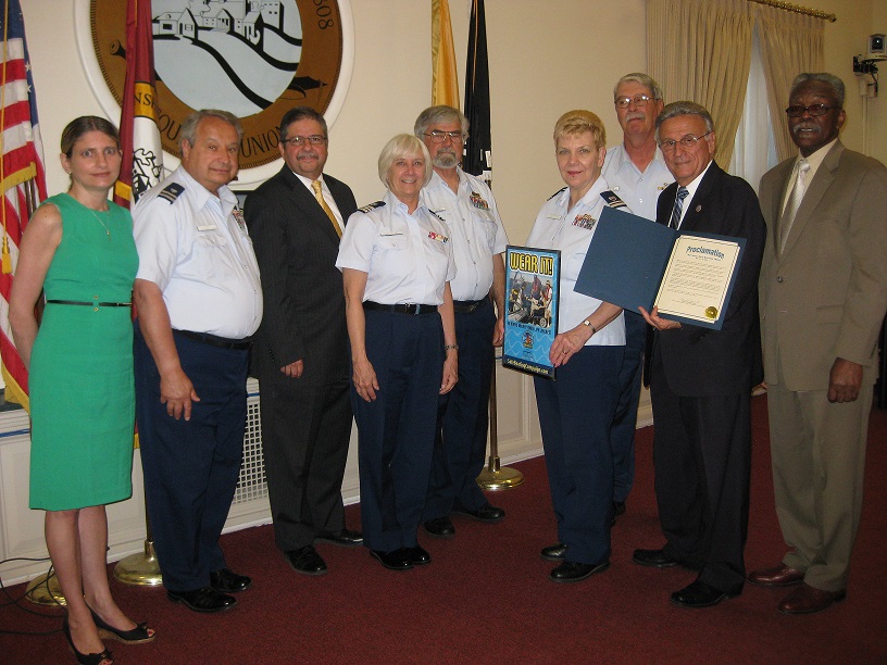 Members of flotilla 4-2 on hand to accept a proclamation from Union Township for Safe Boating Week.