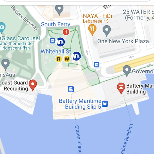 Coast Guard Battery Building Location Map with near by public transit stop