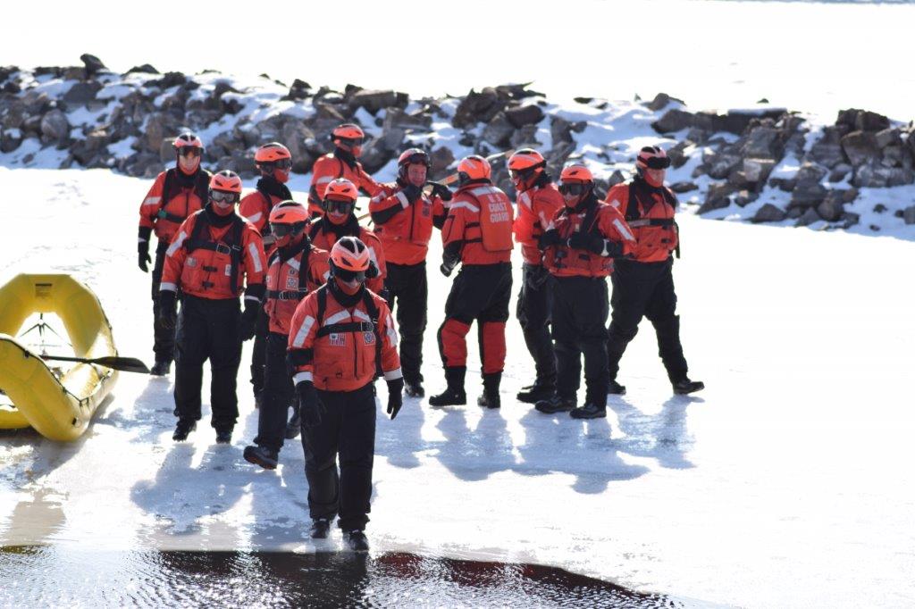 USCG members gearing up for ice rescue training