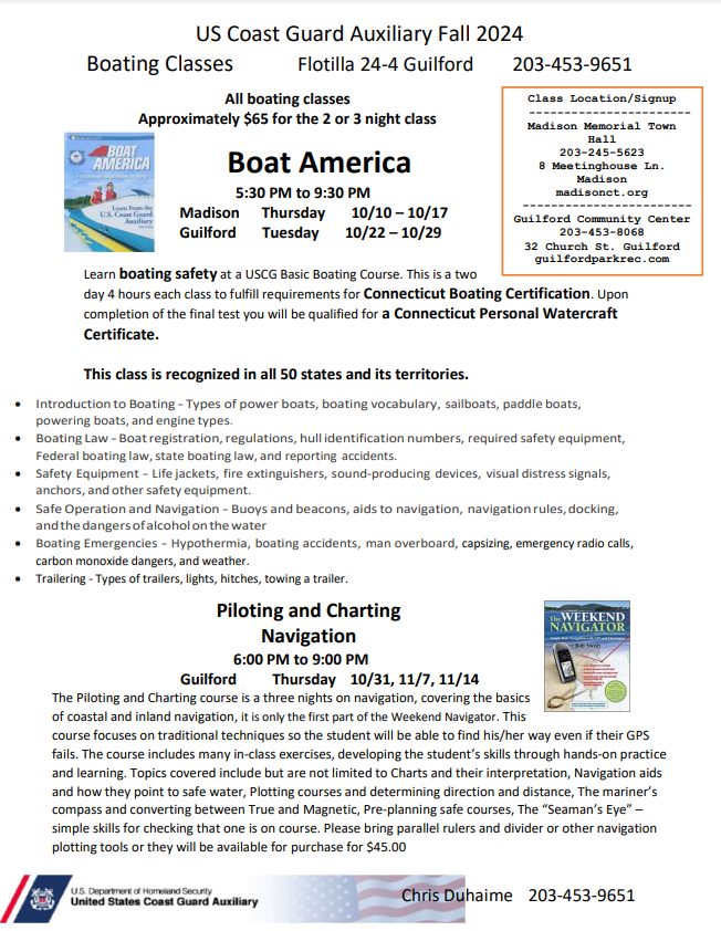 Fall 2024 Boating Schedule