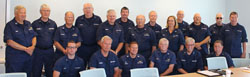 The Class from the Indian River Inlet class on the first seminar day, the participants are from left back: John Umbel, Bob McCleary, Dick Stevenson, Bud Trainor, Dennis Murphy, Doug Deiss, Bob Tigani, Bruce White, Betty Smith, Joe Harris, Dave Ritondo, Denny Nield, John Ballantyne, BM3 John Nash, Len Gerhart, Don Gerhart, Bob Adams, Alan Boucher, Ron Martz.