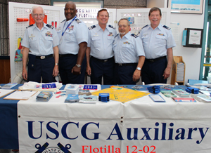 Pictured from the left: Kenneth H Steinmann, Ernest D Stevens, Donald A Gerhart, Martin P Inteli, and John L. Ballantyne, all who provided event participants with general boating safety information and guidance.