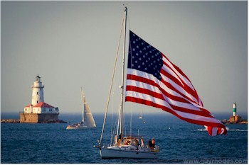 US Flag raised on boat