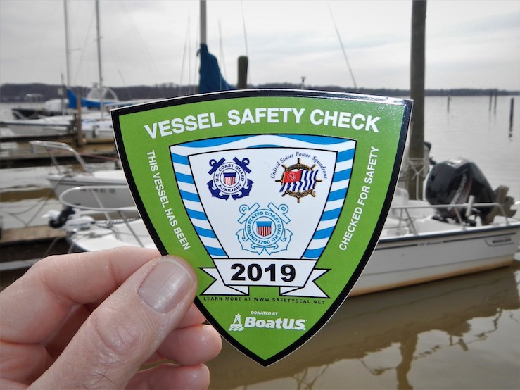 Photo of the USCG Auxiliary 2019 Vessel Safety Check decal.