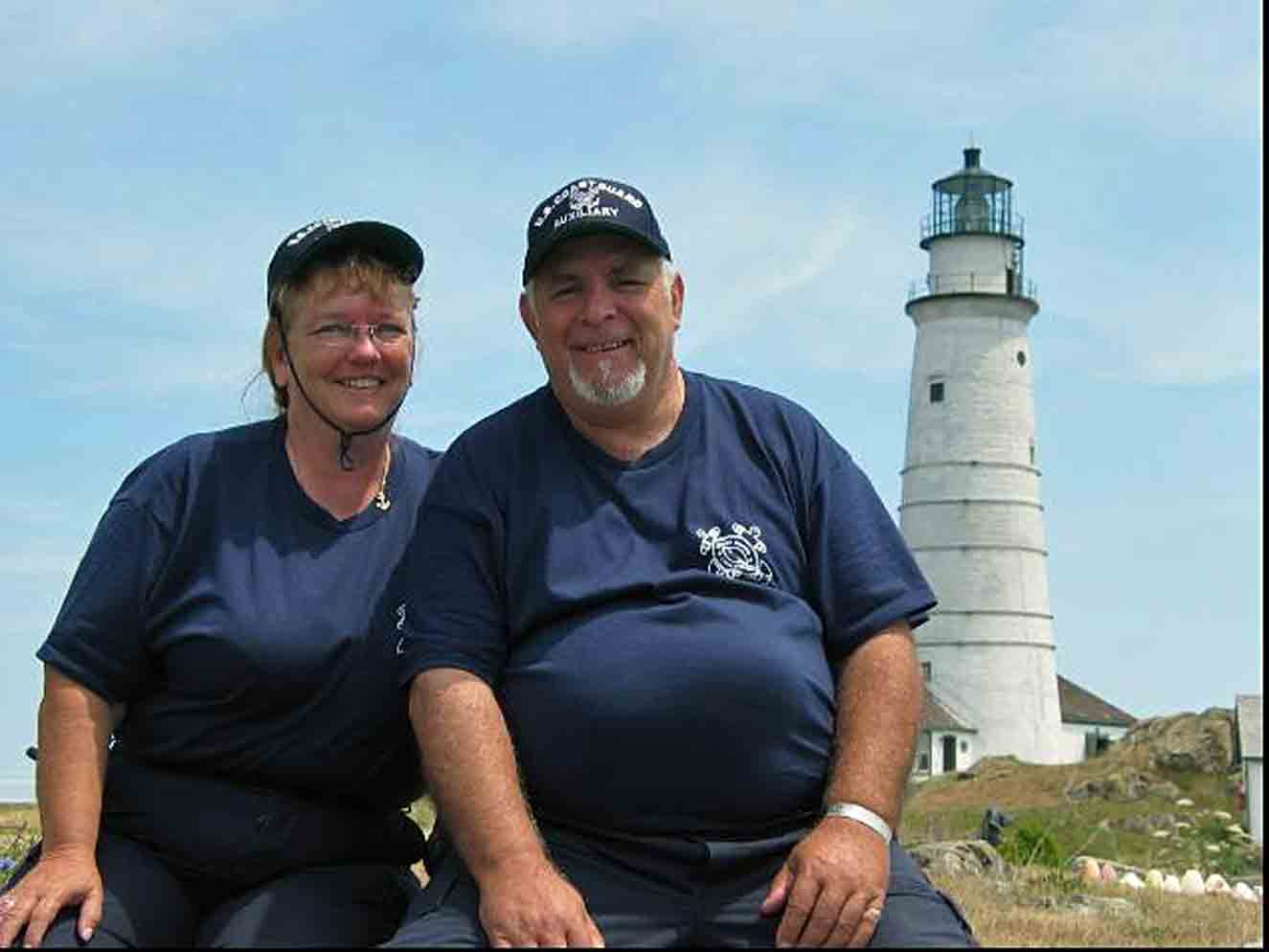 Auxiliarists lighthouse keeping at Boston Light