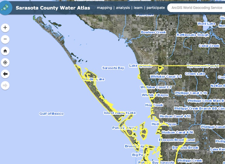 This illustrates the Sarasota webpage for information about water conditions