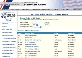 This shows the Coast Guard webpage with sanctioned courses