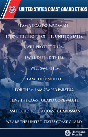 Flyer listing the Ethos of the United States Coast Guard