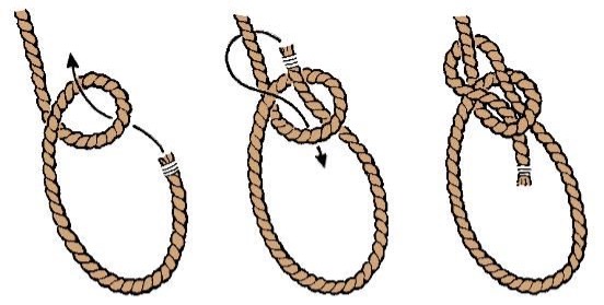 Shows how to tie a Bowline