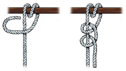 Shows how to tie a Round Turn and two half hitches