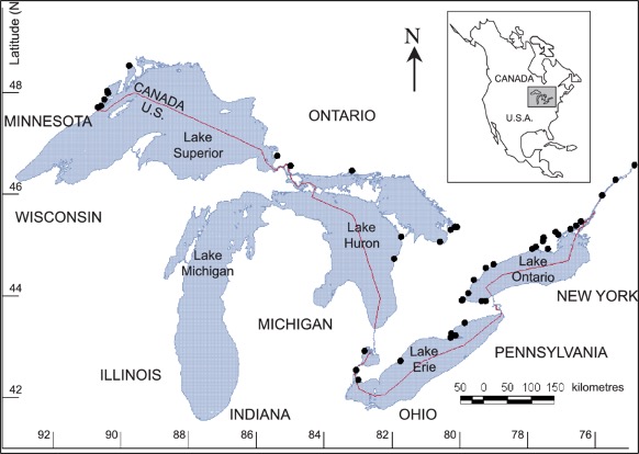 Map showing the largest lakes in the United States