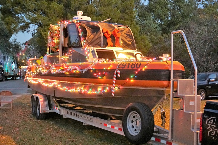 Boat decorated for Christmas Parade