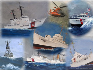 Pictures of Coast Guard Boats, helicopter and bouy.