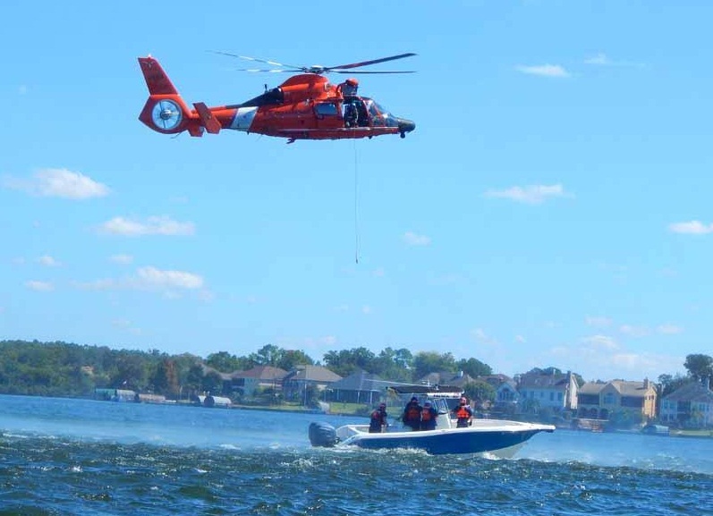 US Coast Guard Auxiliary Patrol Boat doing HELO OPS exercises with US Coast Guard