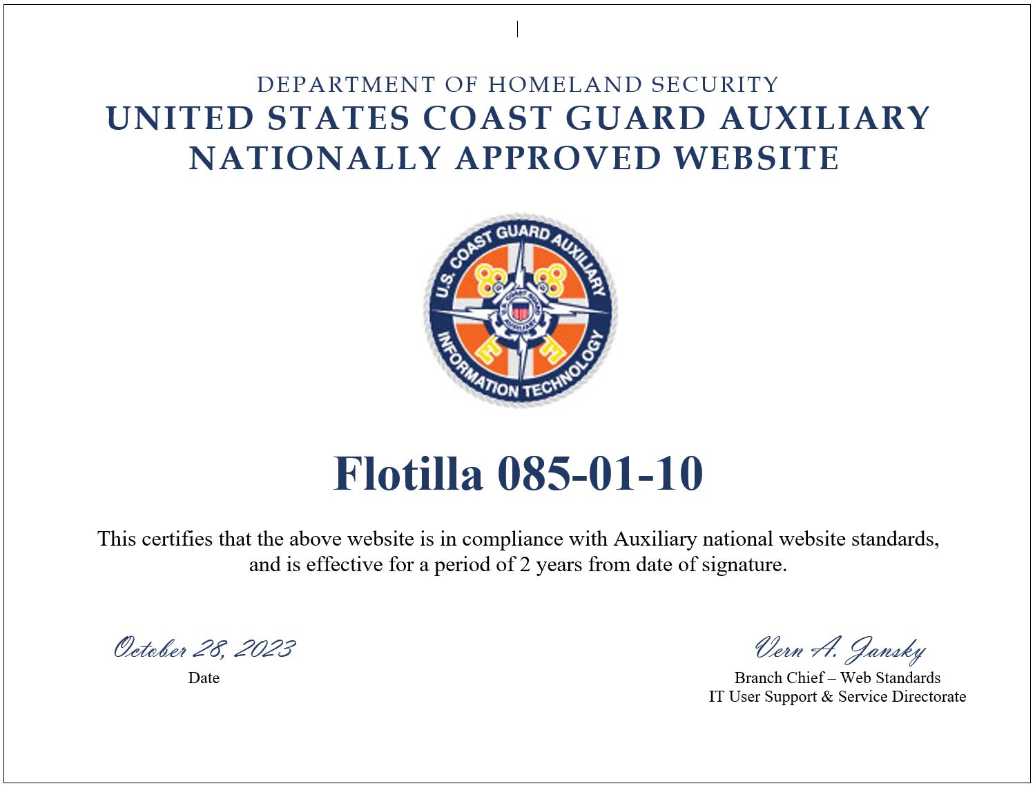 Website compliance certificate