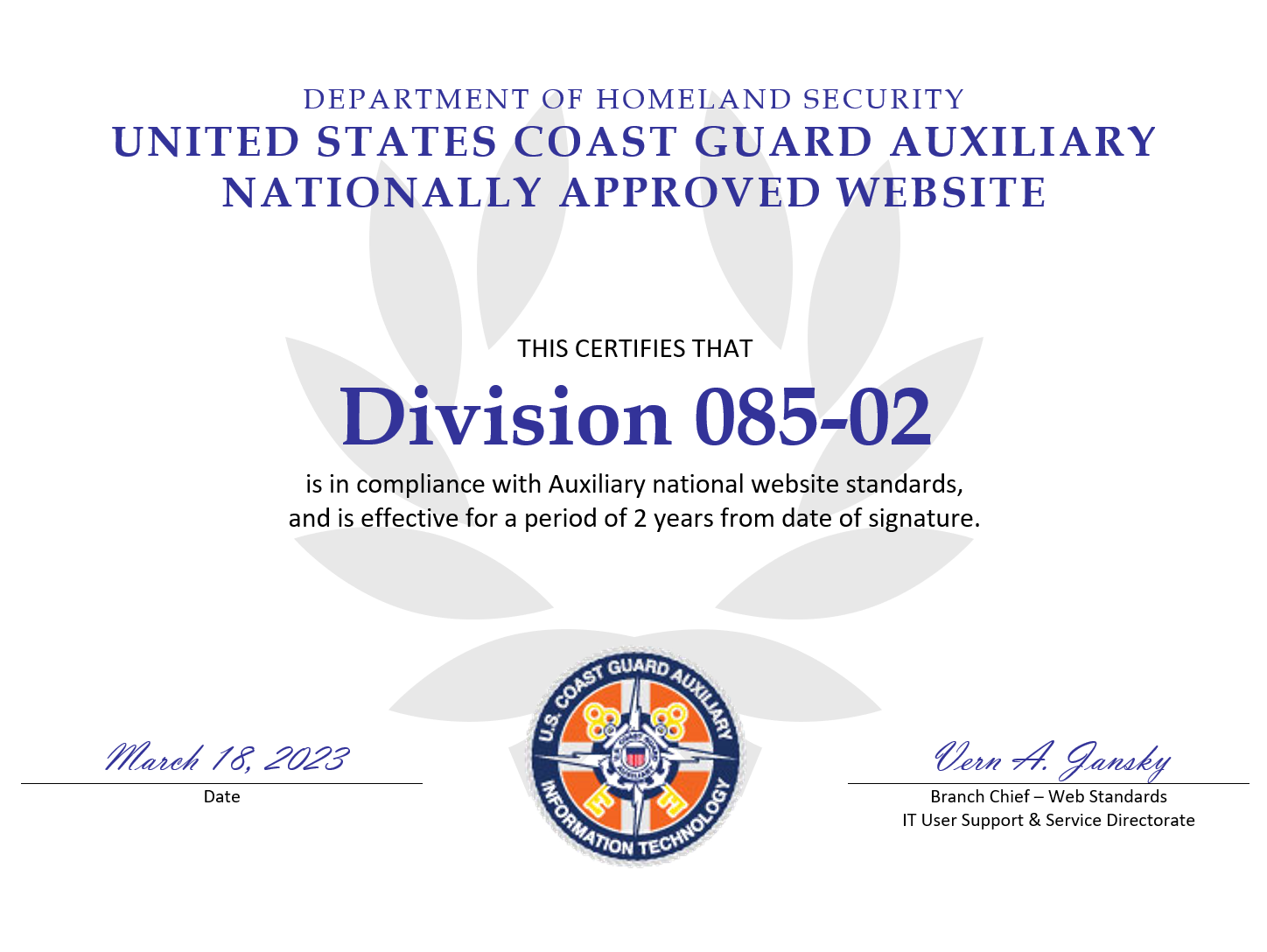 Nationally approved website certification March 2023