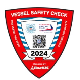 Green shield With Coast Guard and Power Squardron embelems  with is a Vessel Safety check  decal 