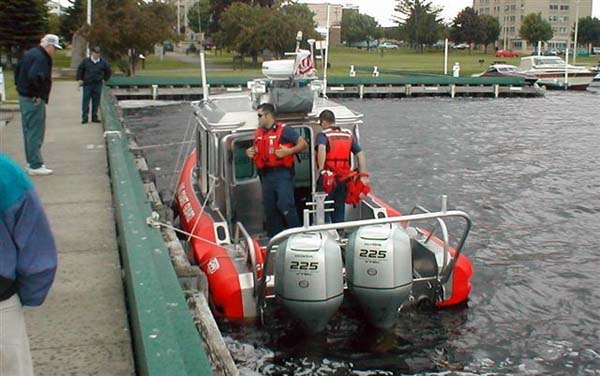 Docked small Coast Guard boat