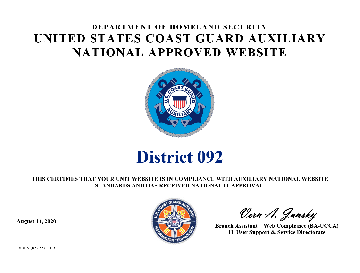Approved website certificate