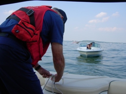 prepping line to tow boat