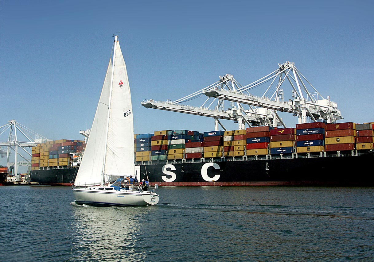 Sailboat and Container Ship