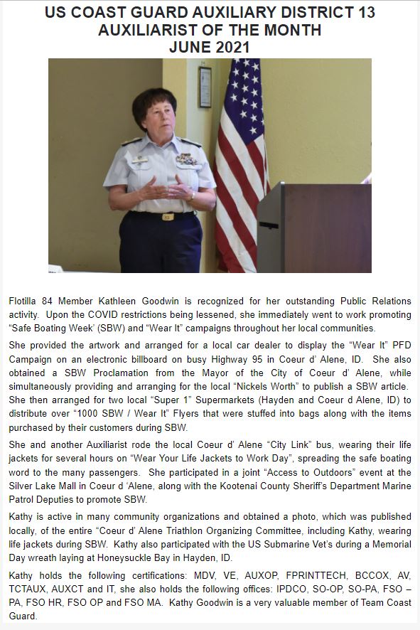 Kathy Goodwin Auxiliarist of the Month