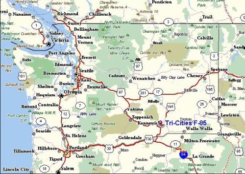 Map of Washington State showing location of Tri-Cities