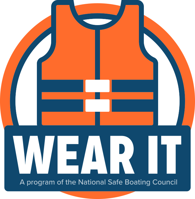 Wear It logo with orange and blue life jacket