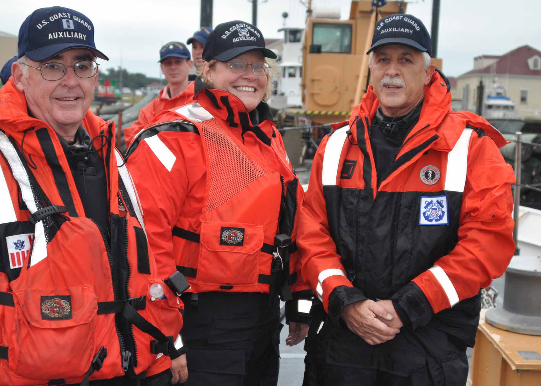 054-20-10 Auxiliarists Barbara Pohlman, Fred Jelinek & Dennis Szeba on board USCG Cutter Block Island, preparing for a Public Affairs Mission with FOXNEWS. Photo by PA3 David Weydert, USCG.