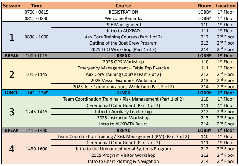 RBT 2025 Class Schedule