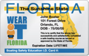 This is a sample of the card you receive after completing the boating safety class