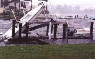 Damaged boat and dock