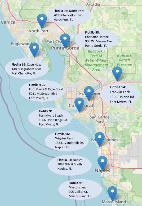 Map of Division 9 with flotilla locations
