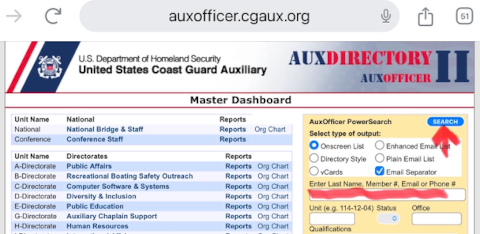 Auxofficer search box