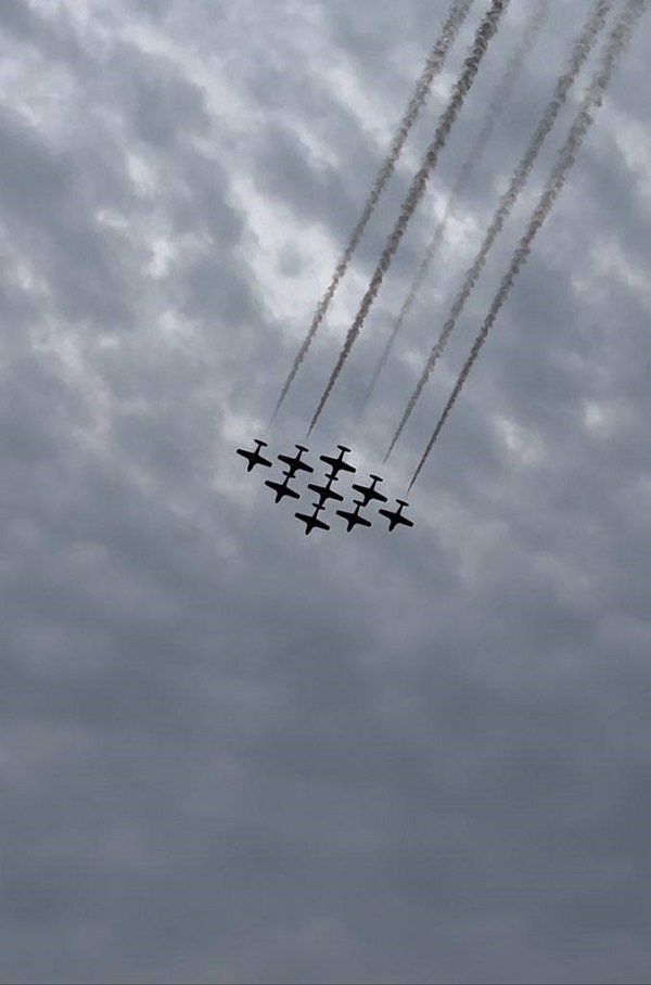 Snow birds in formation