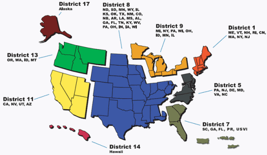 Map of USCGAUX Districts